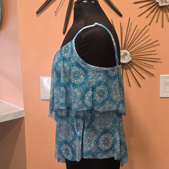 Vintage Fairy Teal Mesh Tankini Top Beach House 14 Tiered Mandala Print - Picture 10 of 15